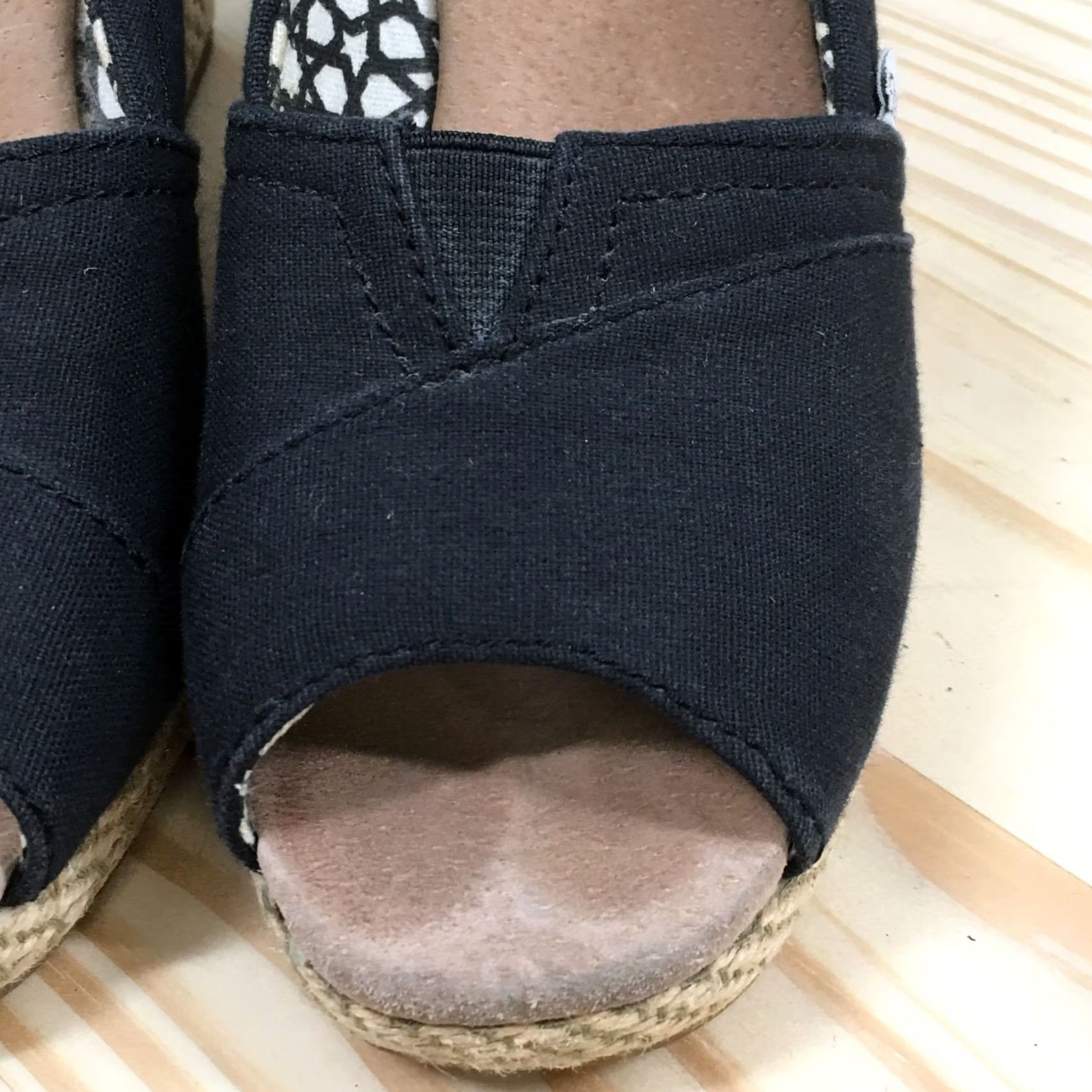 Toms TOMS Heels Womens 7.5 Calypso Peep Toe Slip On Espadrille Wedge Pumps Black Size US 8 / IT 38 - 5 Thumbnail