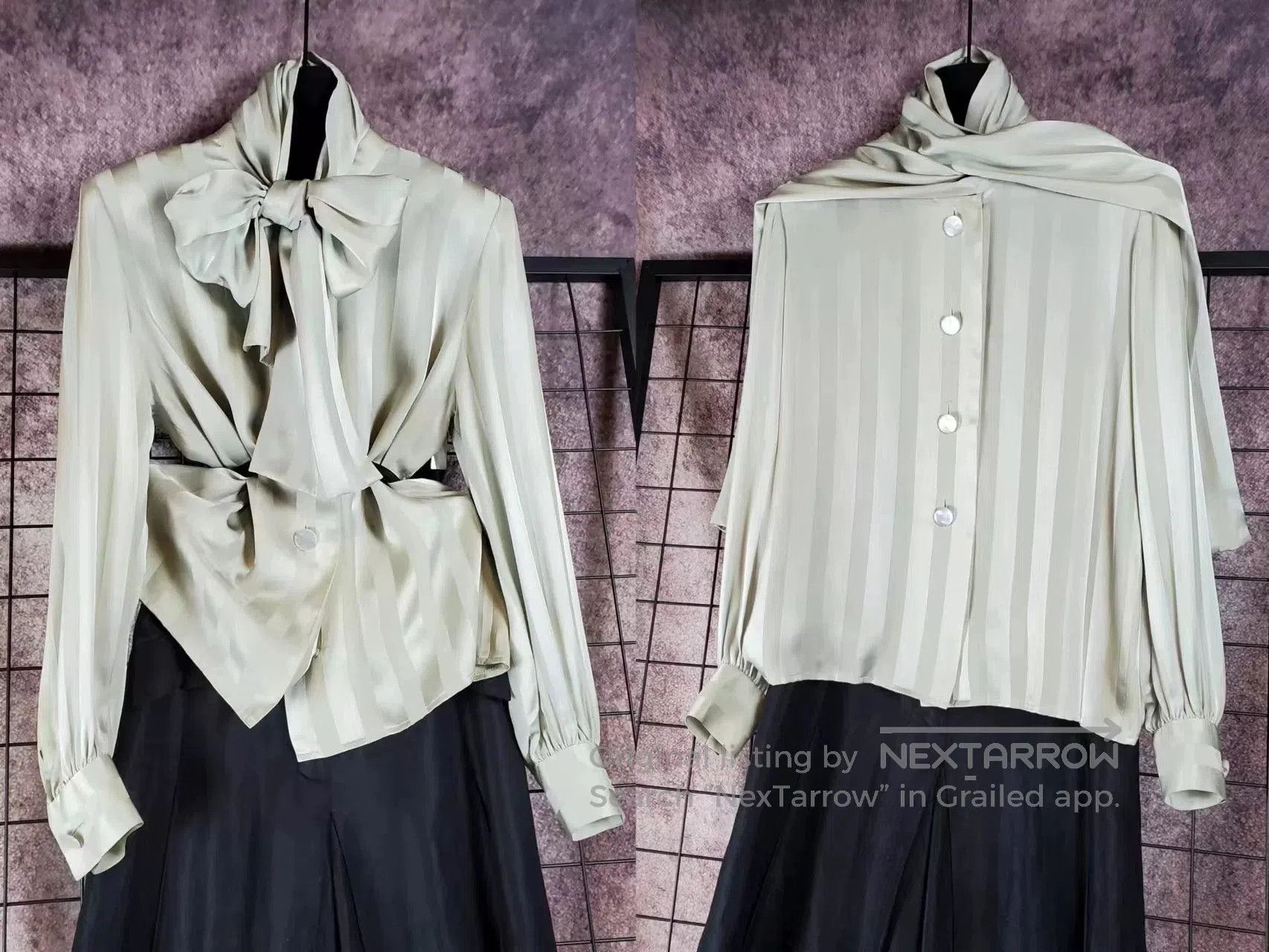 Givenchy Vintage Givenchy Green Silk Bow Shirt. Size US M / EU 48-50 / 2 - 1 Thumbnail