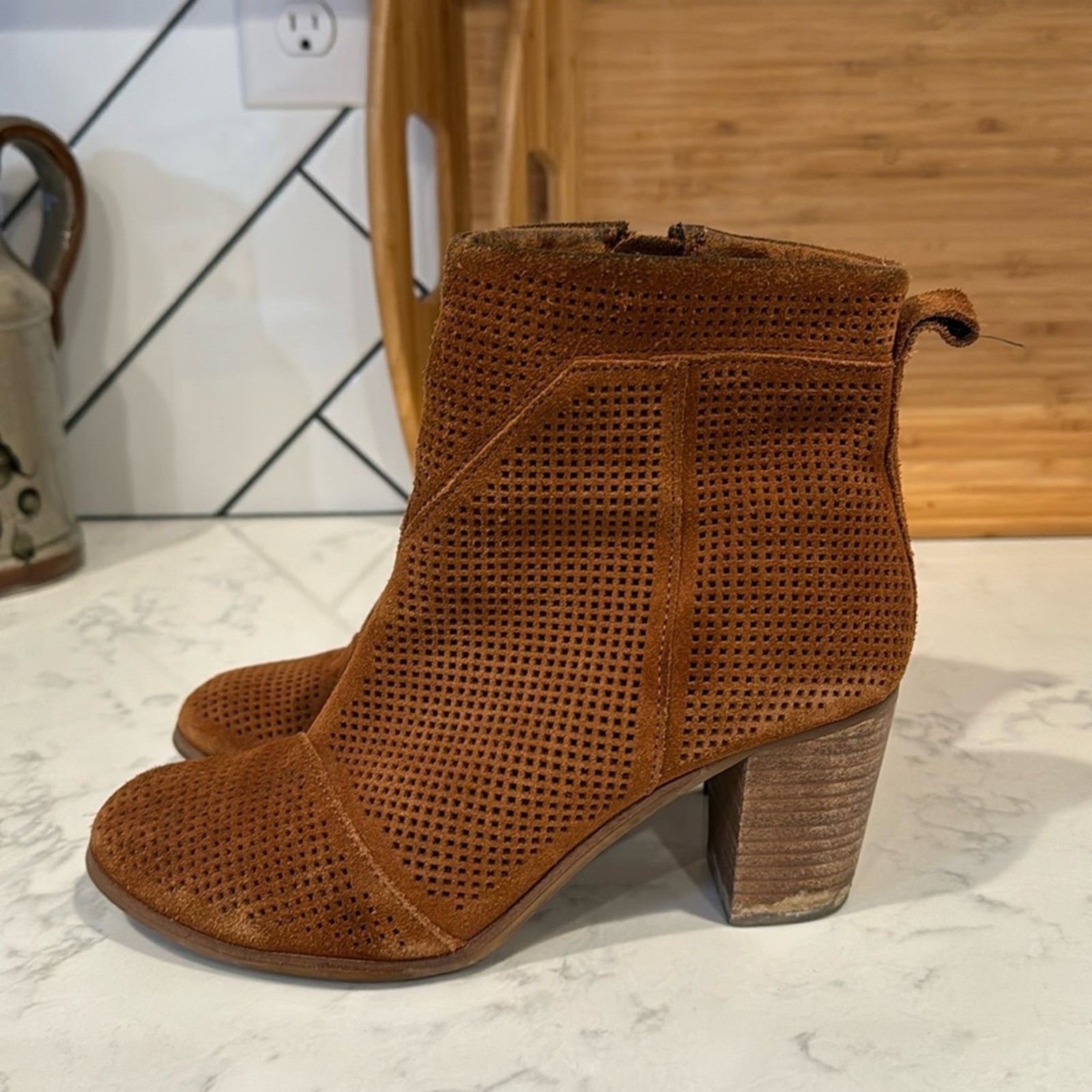 Toms Toms Lunata Chestnut Suede Perforated Boots booties size 7.5 Size US 7.5 / IT 37.5 - 1 Thumbnail