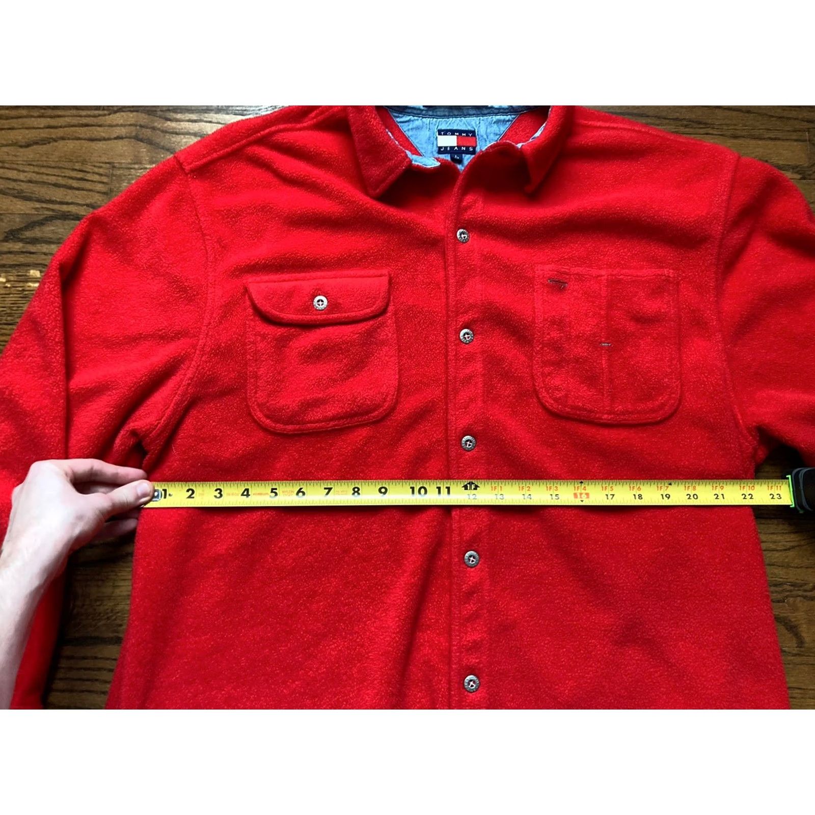 Tommy Hilfiger VINTAGE Tommy Hilfiger Shirt Jacket Mens Sz Large Button Up Shacket Red 90s Size US L / EU 52-54 / 3 - 7 Thumbnail