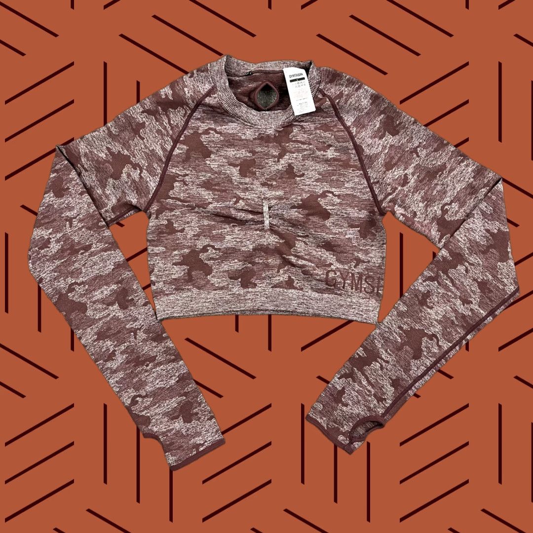Gymshark GYMSHARK Top Womens Large Cropped Red Adapt Camo Seamless Gym Train Long Sleeve Shirt Size L / US 10 / IT 46 - 1 Thumbnail