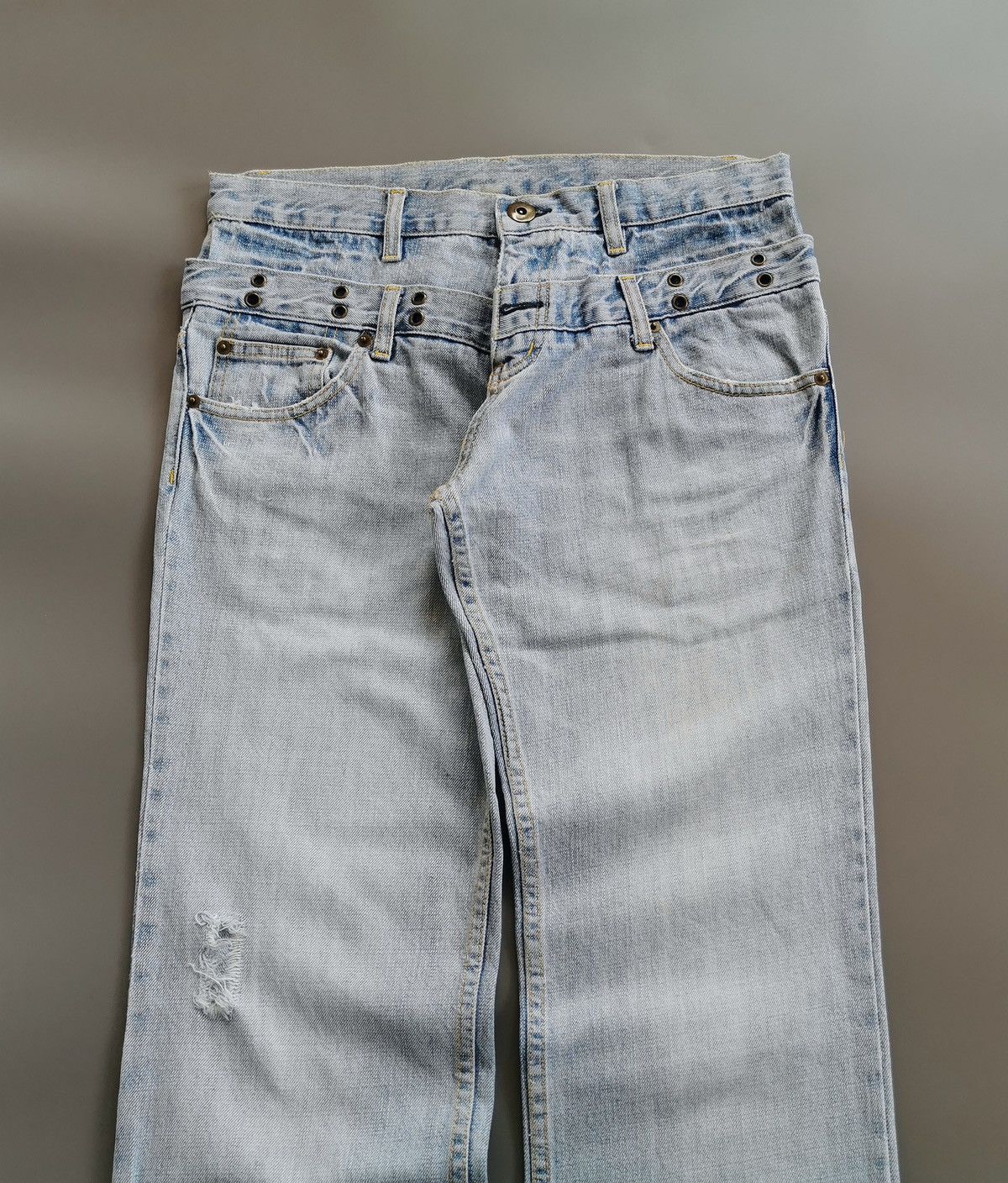Japanese Brand Mouth Valley Double Waist Light Blue Distressed Jeans Size US 31 - 2 Thumbnail