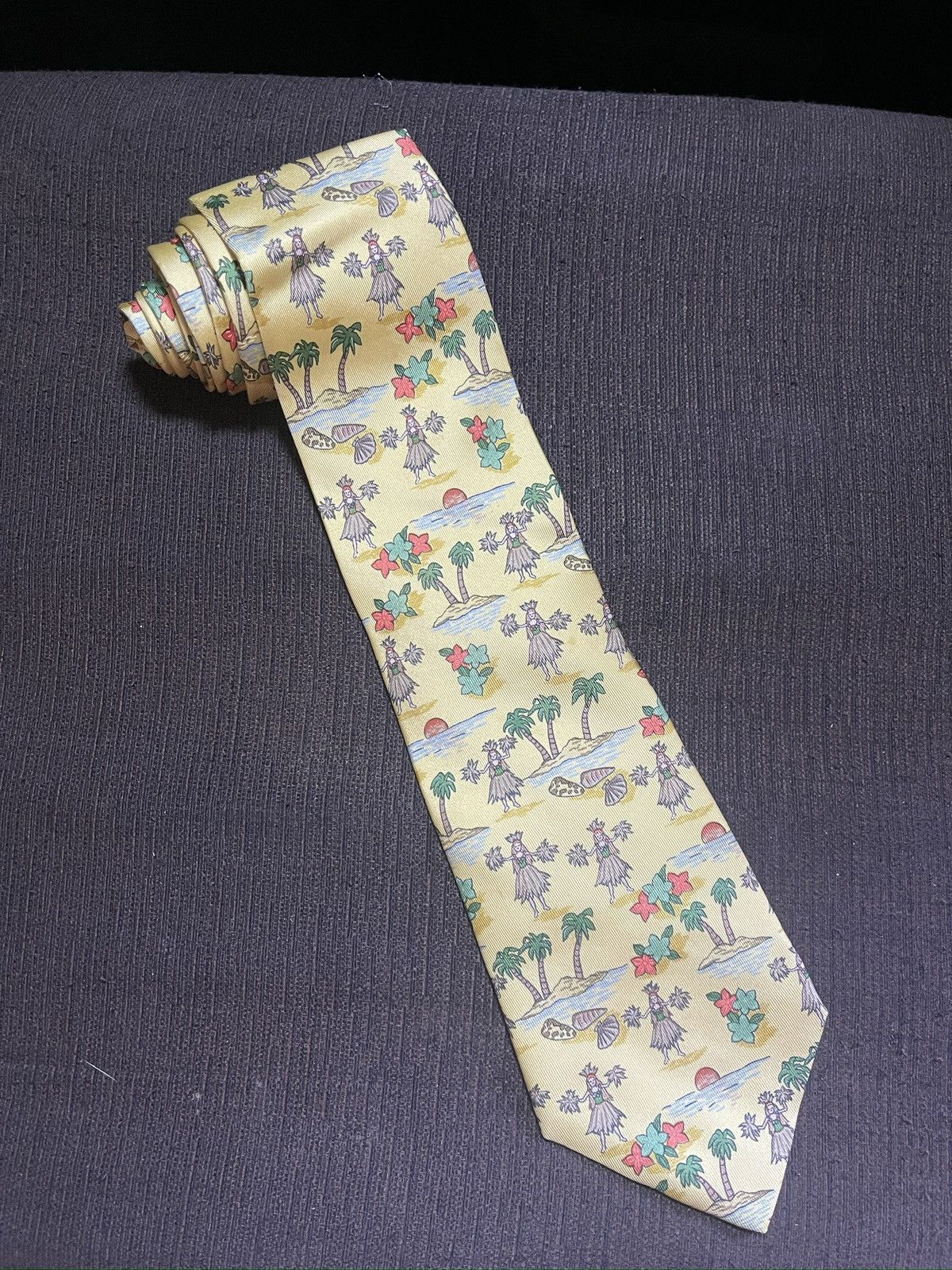Hermes Hermès silk tie ALOHA "palm tree & tahitian dancer" Size ONE SIZE - 7 Thumbnail