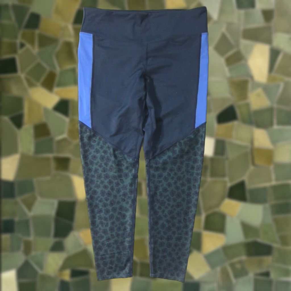 Vintage JoyLab Legging Women XL Yoga Run Gym Workout Pants Blue Green Leopard Print Size 40" / US 18 - 1 Thumbnail
