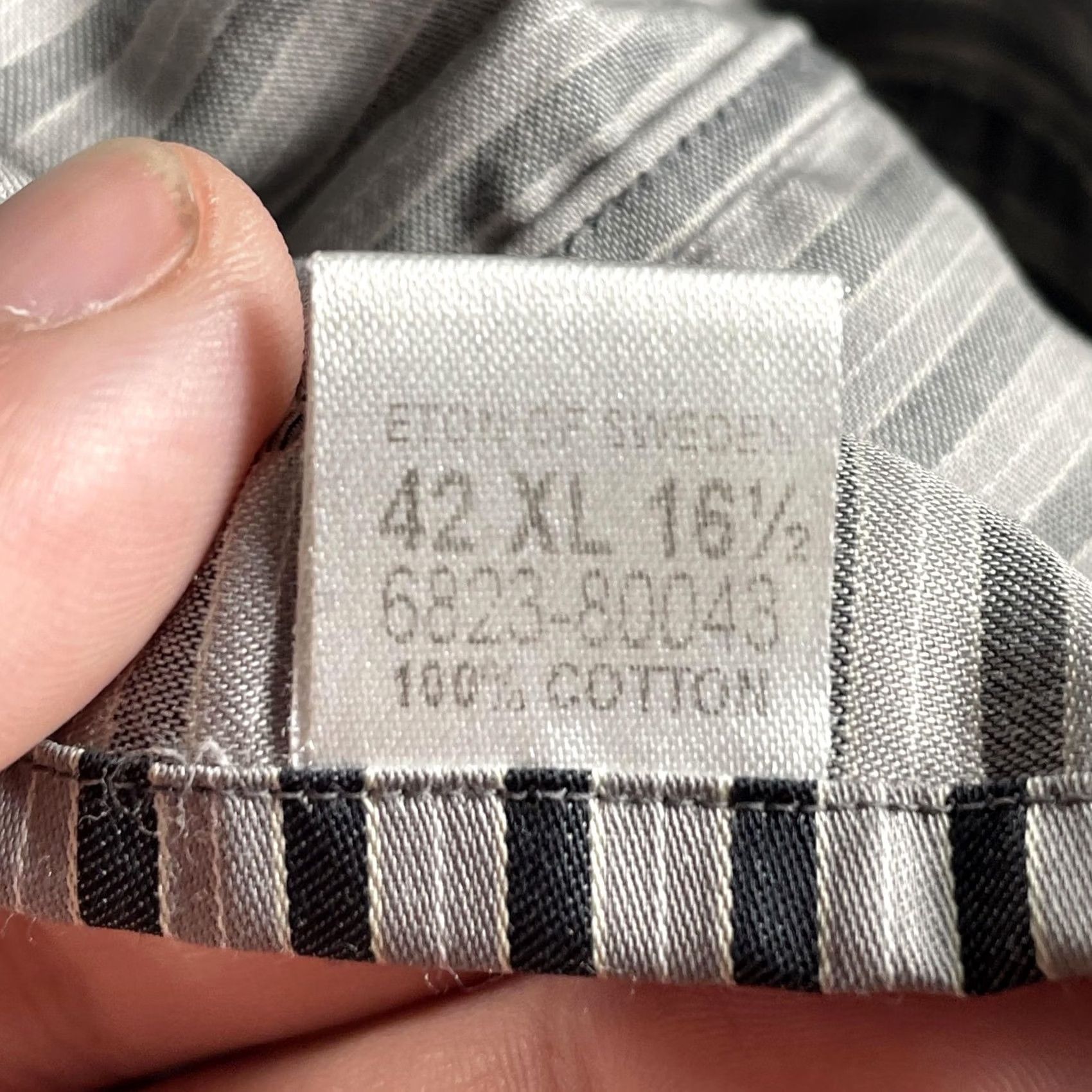 Eton VINTAGE? No. Eton Gray Black Stripe 100% Cotton Long Sleeve Dress Shirt Mens 16.5 42 Shirt Business Formal Mens Size 46R - 4 Thumbnail