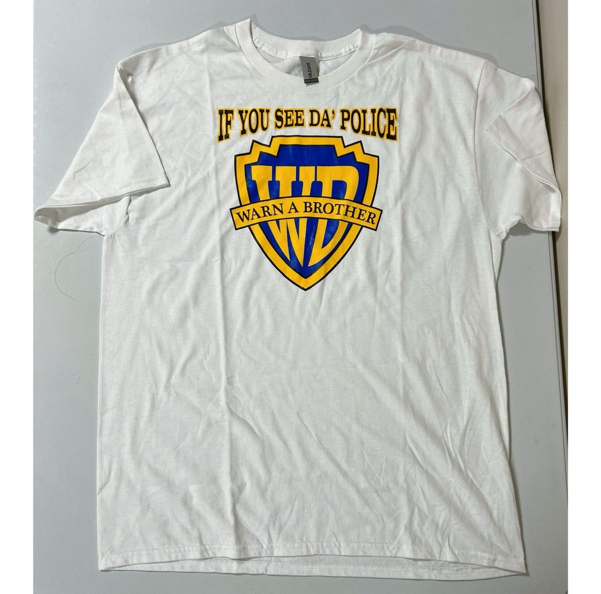 Gildan White ‘If You See Da Police Warn A Brother’ Shirt Tee Size L Size US L / EU 52-54 / 3 - 3 Thumbnail