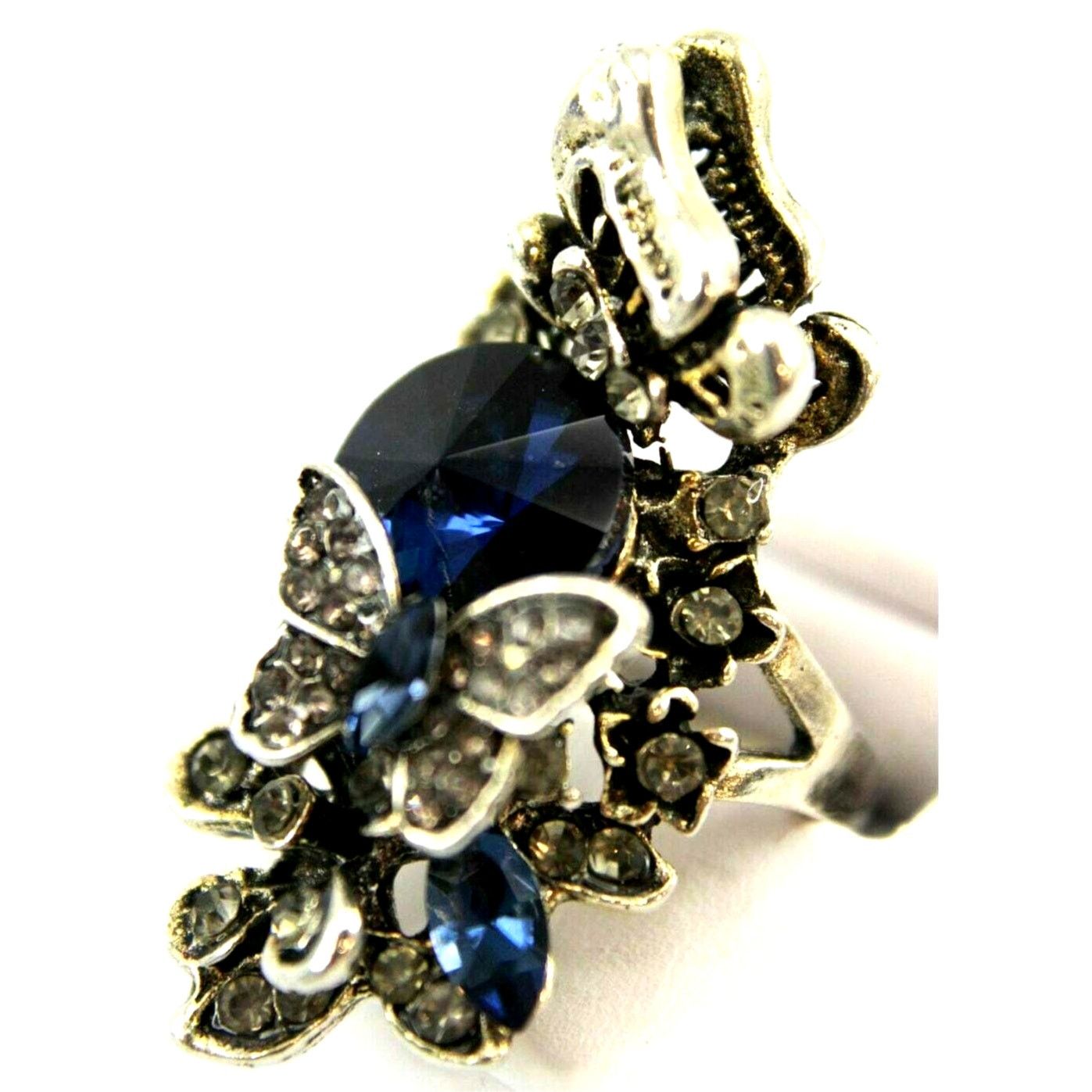 Other Blue & White Rhinestone Crystal Butterfly Flower Ring • Sz 8 Size ONE SIZE - 2 Thumbnail