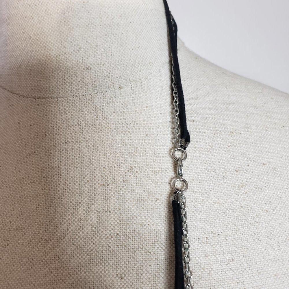Designer Leather & Chain Multi Strand Leaf Tassel Long Necklace 36" Size ONE SIZE - 6 Thumbnail