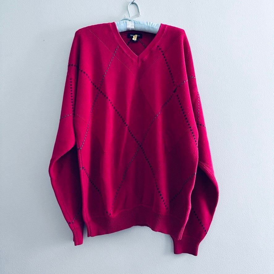 Nautica Vintage Nautica red argyle v neck sweater Size US XL / EU 56 / 4 - 2 Thumbnail