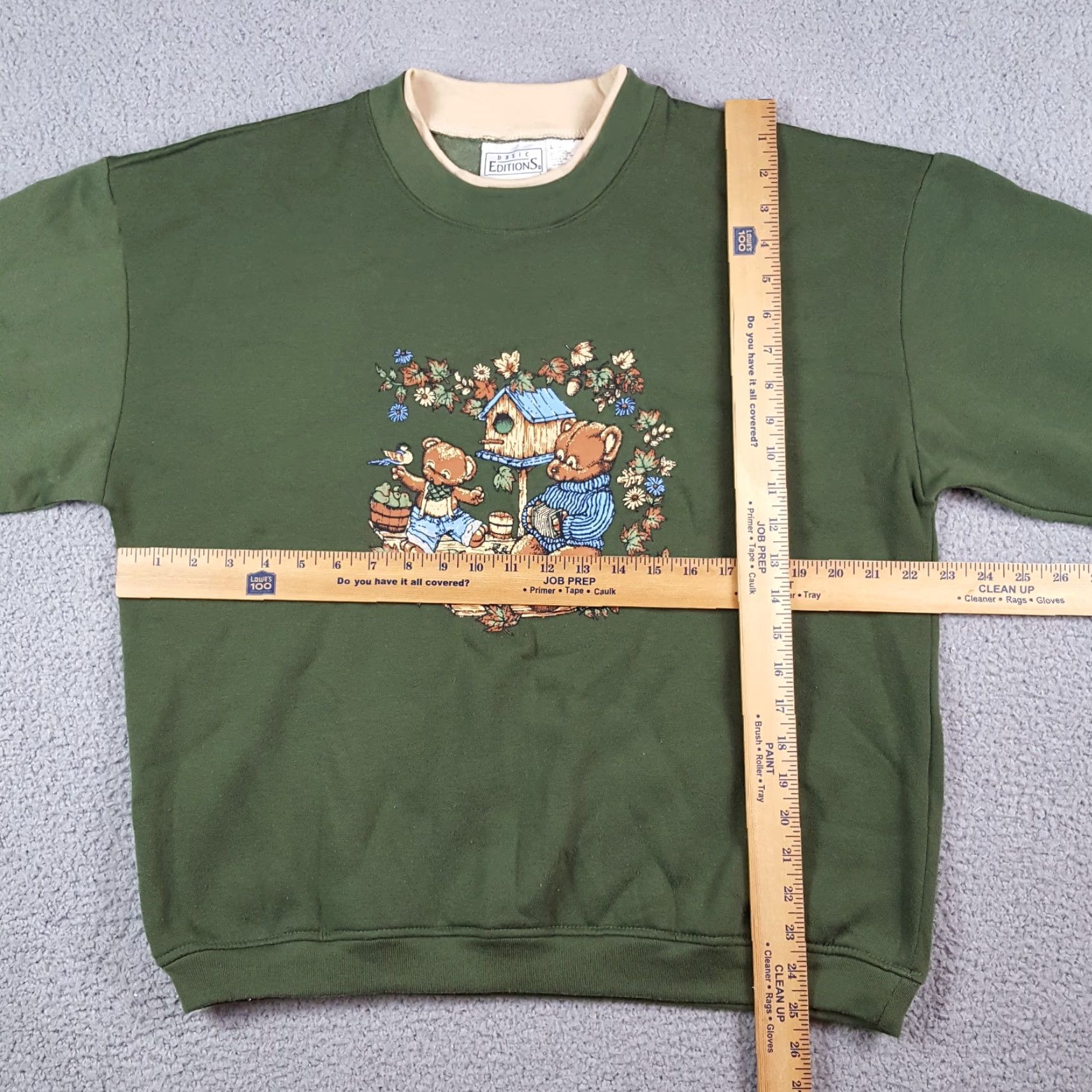 Basic Editions VINTAGE Basic Editions Sweatshirt Women's L Green 90s Teddy Bear Leaves Crewneck Pullover Sweatshirt Size L / US 10 / IT 46 - 7 Thumbnail