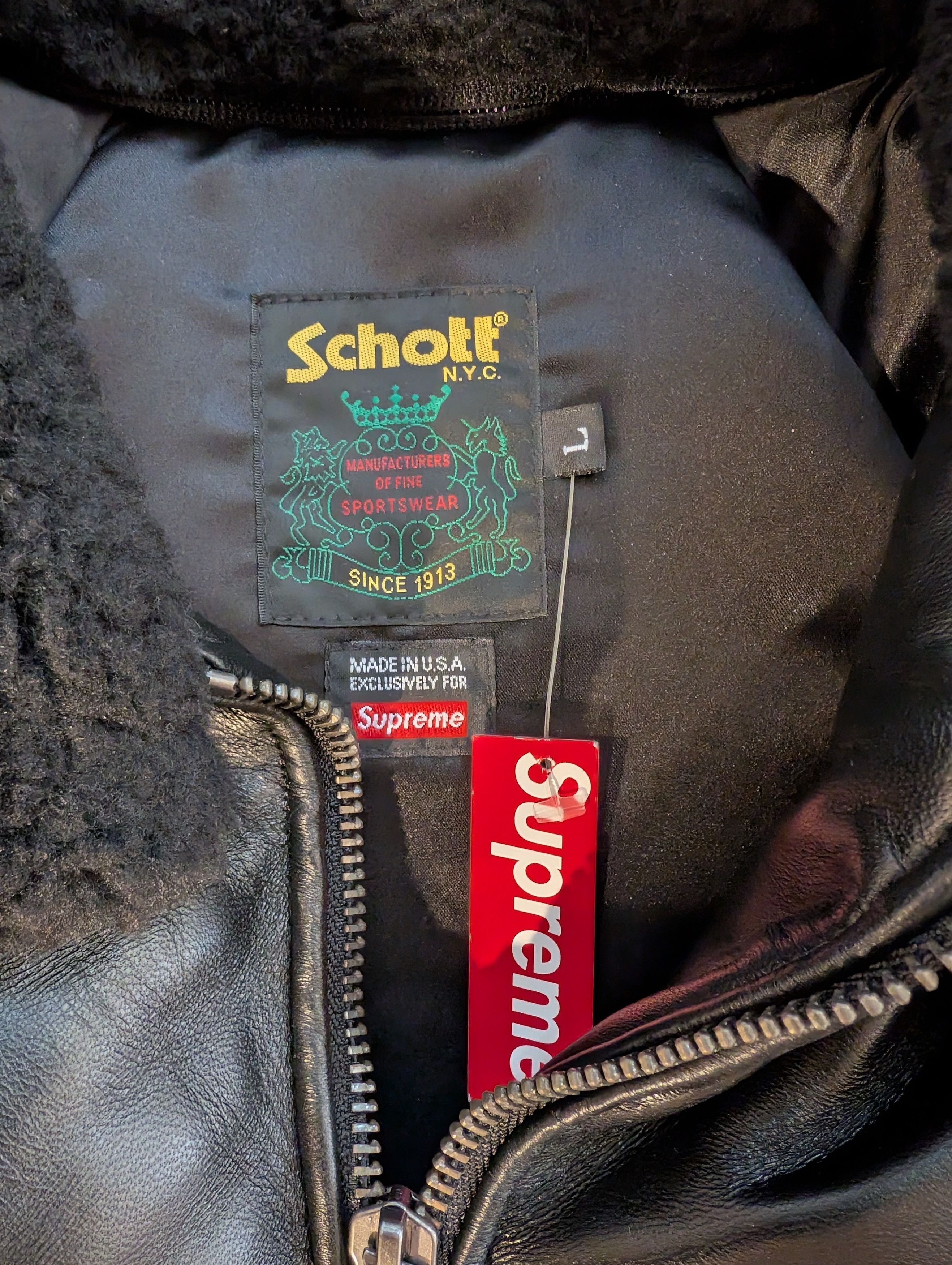 Schott × Supreme Supreme Schott Chevron Leather Down Puffer Jacket Size US L / EU 52-54 / 3 - 3 Thumbnail