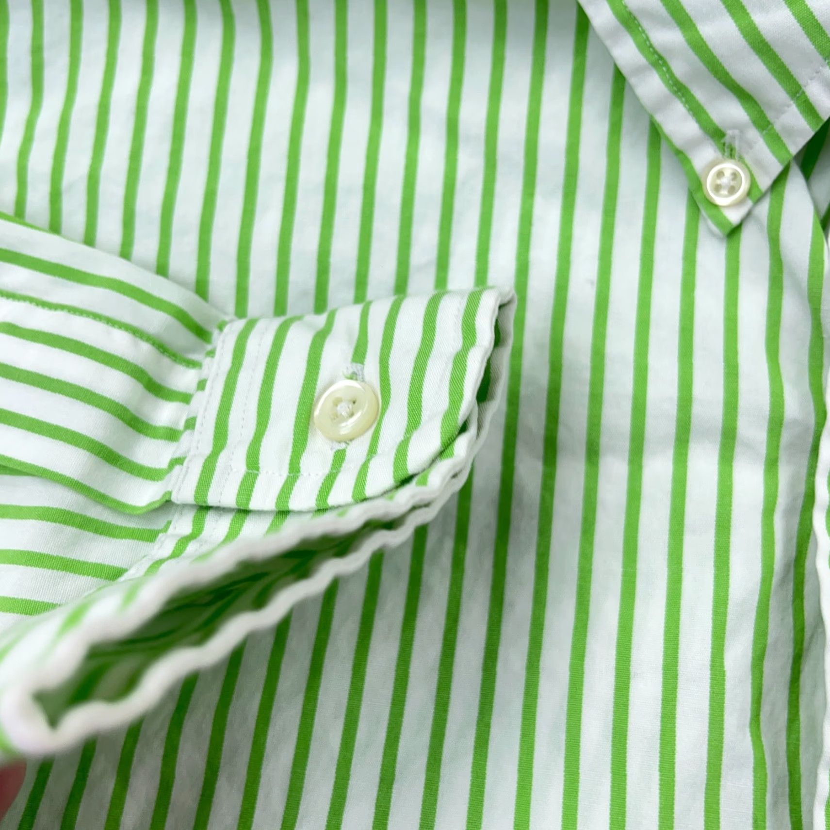 Ralph Lauren Ralph Lauren Button-Up Shirt Men Large Green Striped Poplin Dress A2* Regular Fit Size 42R - 7 Thumbnail