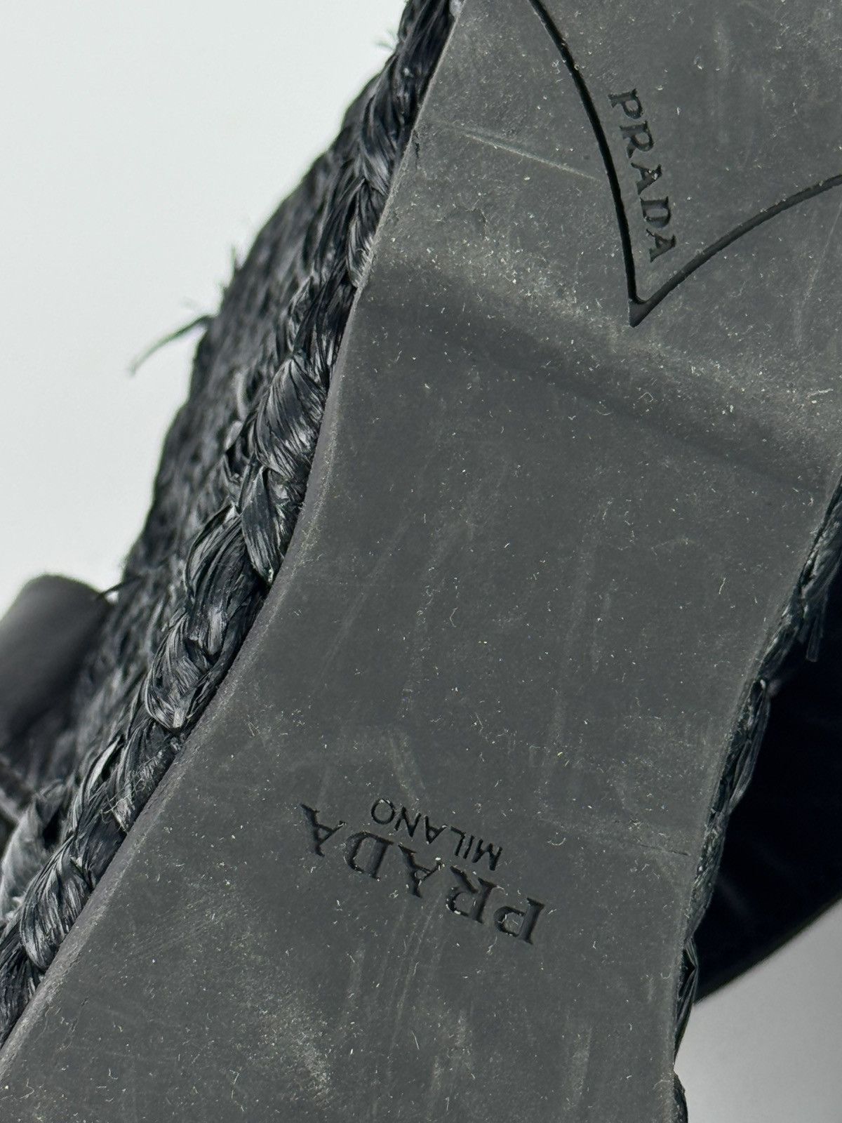 Prada Raffia Crisscross Wedge Sandals Espadrilles Black