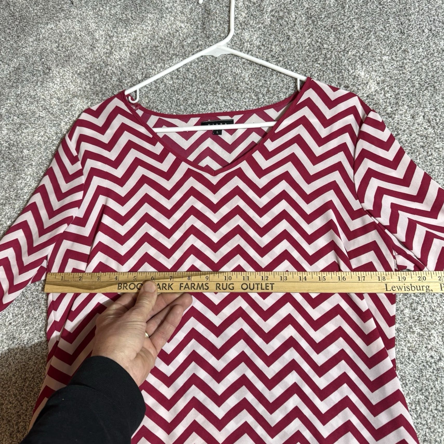 Vintage Kiara Boho Blouse Womens Large Chevron Office Chic Retro Psychedelic Hippie Geometric Pink Long Sleeve V-Neck Pullover Casual All Seasons Lightweight Size L / US 10 / IT 46 - 3 Thumbnail