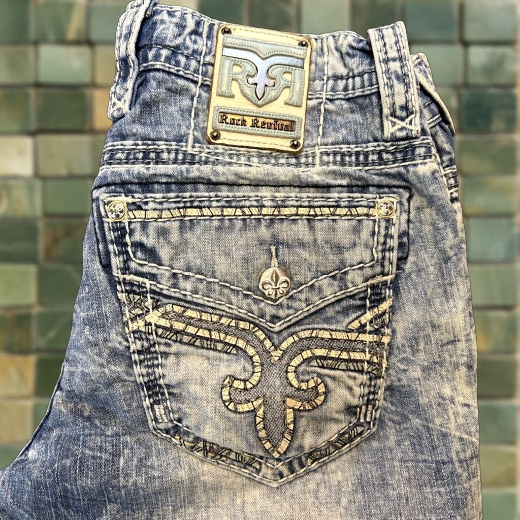 Vintage Rock Revival Jeans Men’s 36 Slim Bootcut Acid Wash Blue Cowboy 31in Inseam Mens Size US 36 / EU 52 - 1 Thumbnail