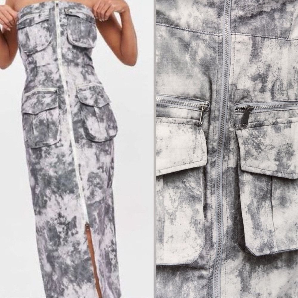 Zara NWT ZARA 100% Cotton Strapless Printed Cargo Midi Dress Size XS / US 0-2 / IT 36-38 - 9 Thumbnail