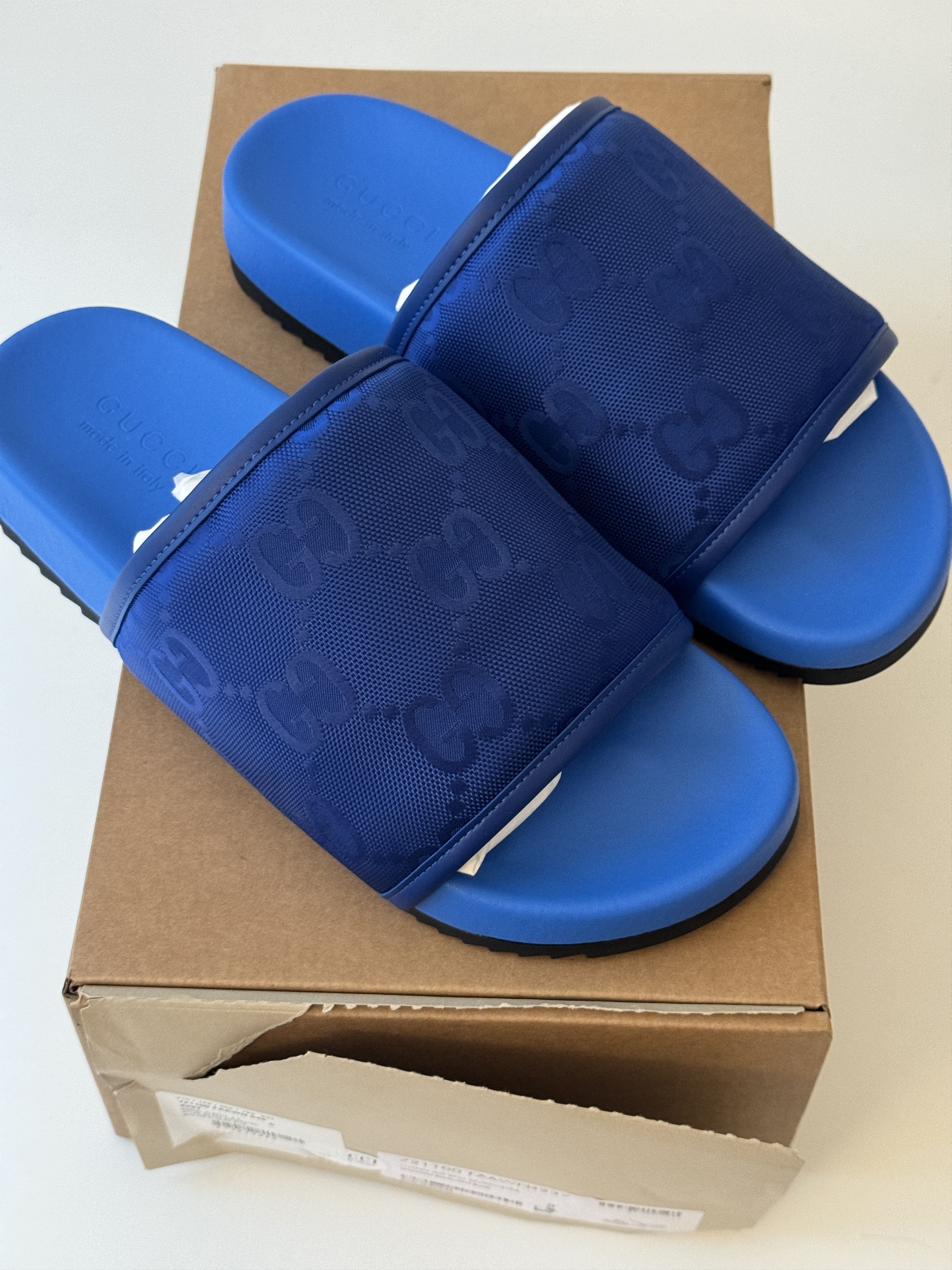 image of Sz 8G - Gucci Jumbo Slide Off The Grid Blue Canvas Nylon Gg, Men's