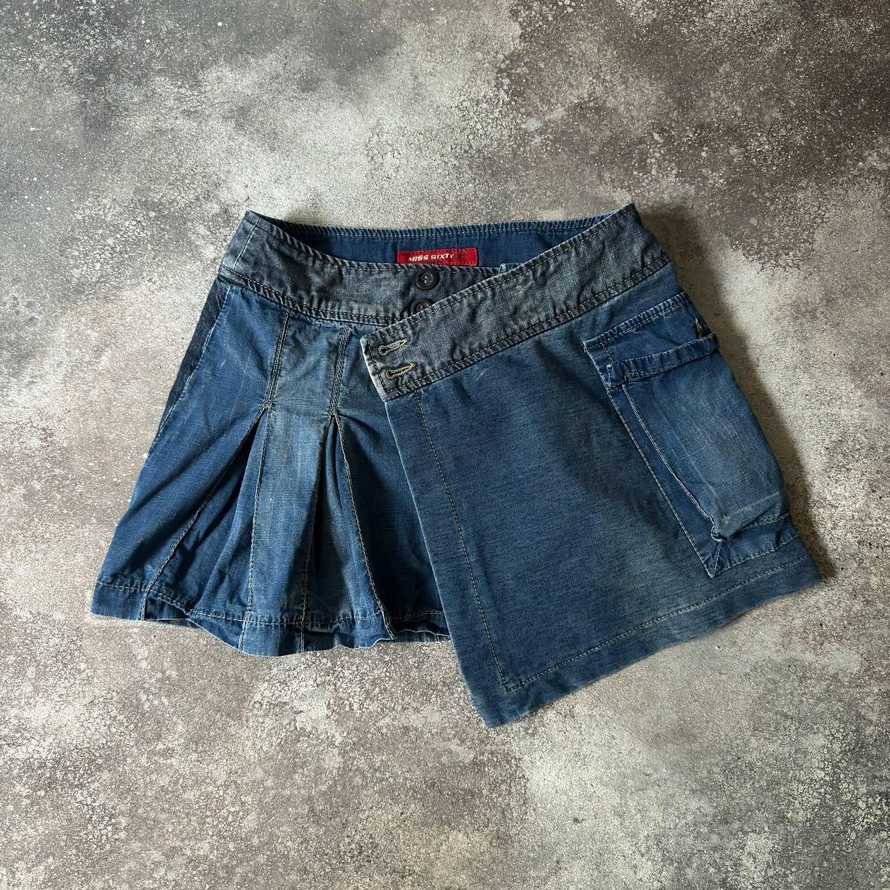 Japanese Brand × Miss Sixty × Vintage Y2K Miss Sixty Vintage Asymmetric Washed Denim Mini Skirt Size 28" / US 6 / IT 42 - 1 Thumbnail