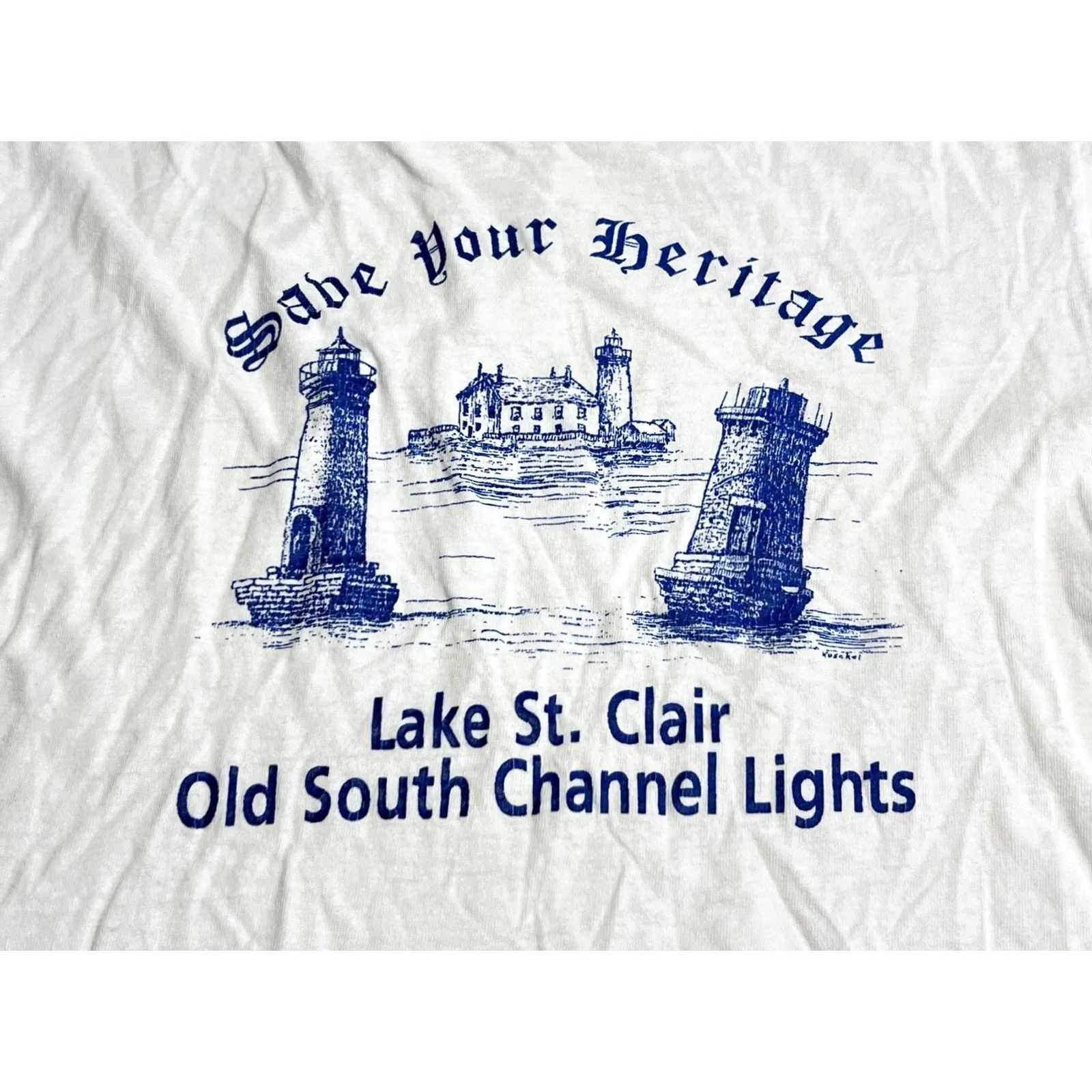 Fruit Of The Loom Vintage Great Lakes Lighthouse Lake St Clair Michigan Tee 90s Large Size US L / EU 52-54 / 3 - 3 Thumbnail