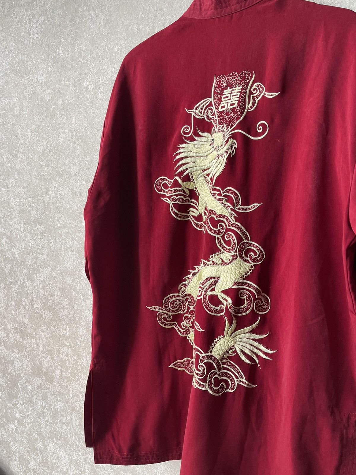Japanese Brand 90s Vintage Burgundy Dragon Embroidered Chinese Tang Shirt Size US XXL / EU 58 / 5 - 11 Thumbnail
