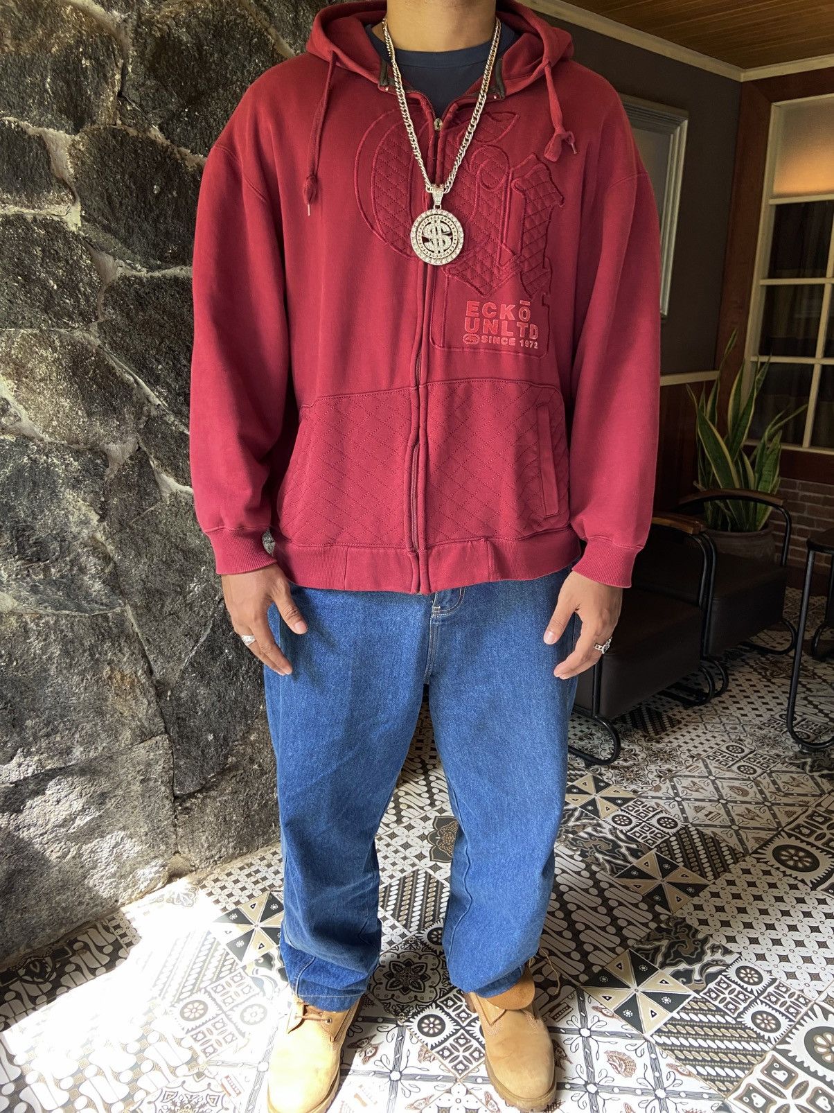 Ecko Unltd. Y2K Ecko Untld Hip Hop Urban Maroon Heavyweight Hoodie Size US M / EU 48-50 / 2 - 1 Thumbnail