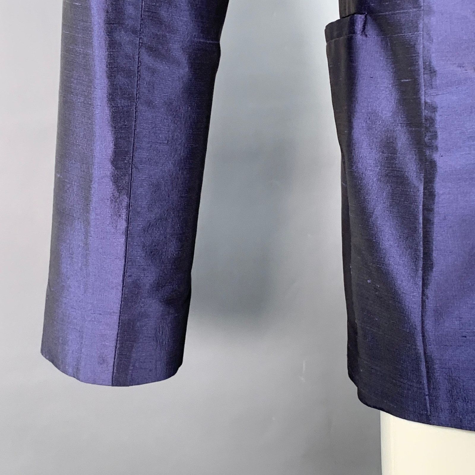 Emporio Armani EMPORIO ARMANI Regular Metallic Blue Silk Shantung Coat Size 34R - 4 Thumbnail