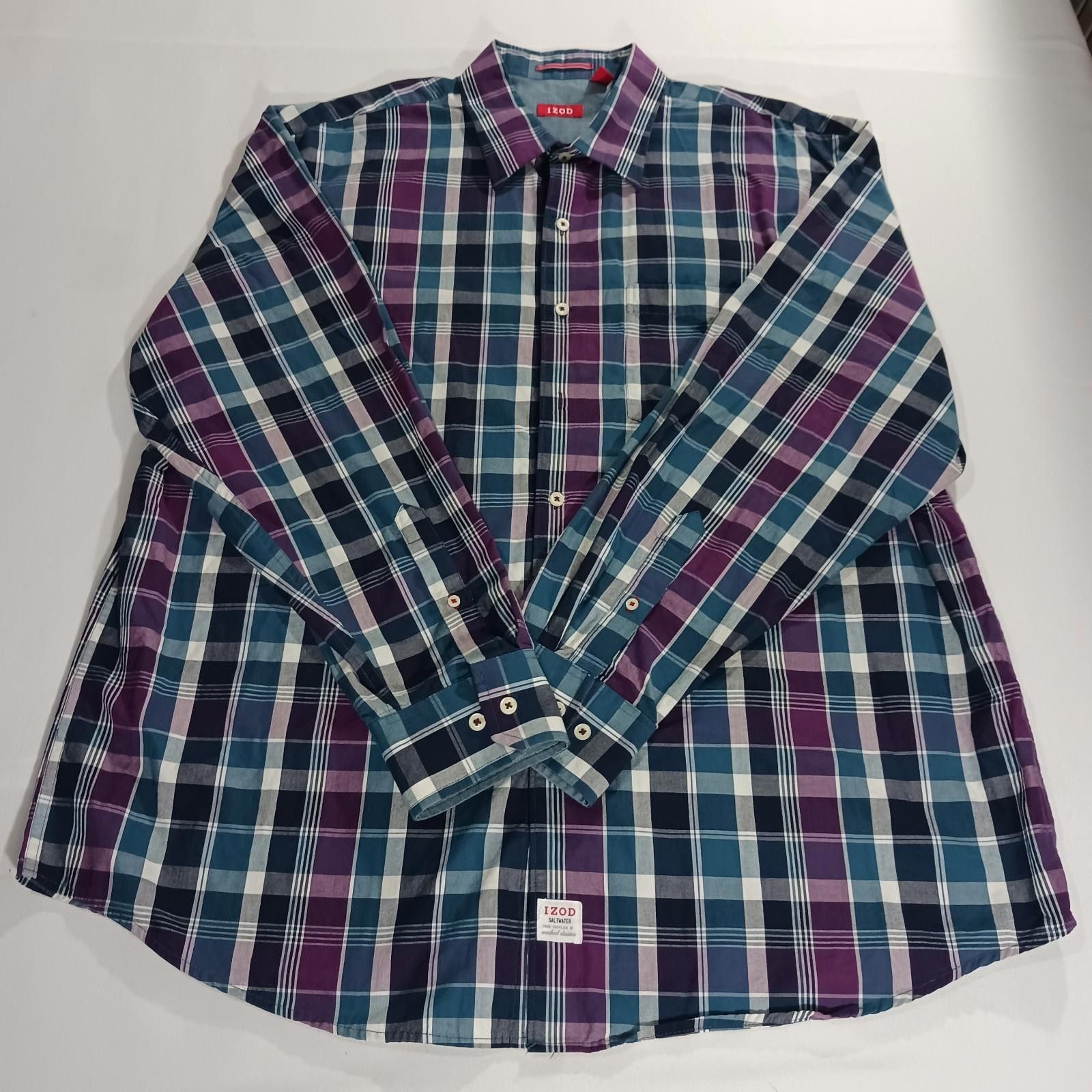 Izod IZOD Saltwater 45FW486 Mens XL Multicolor Button Plaid Shirt Size US XL / EU 56 / 4 - 1 Thumbnail