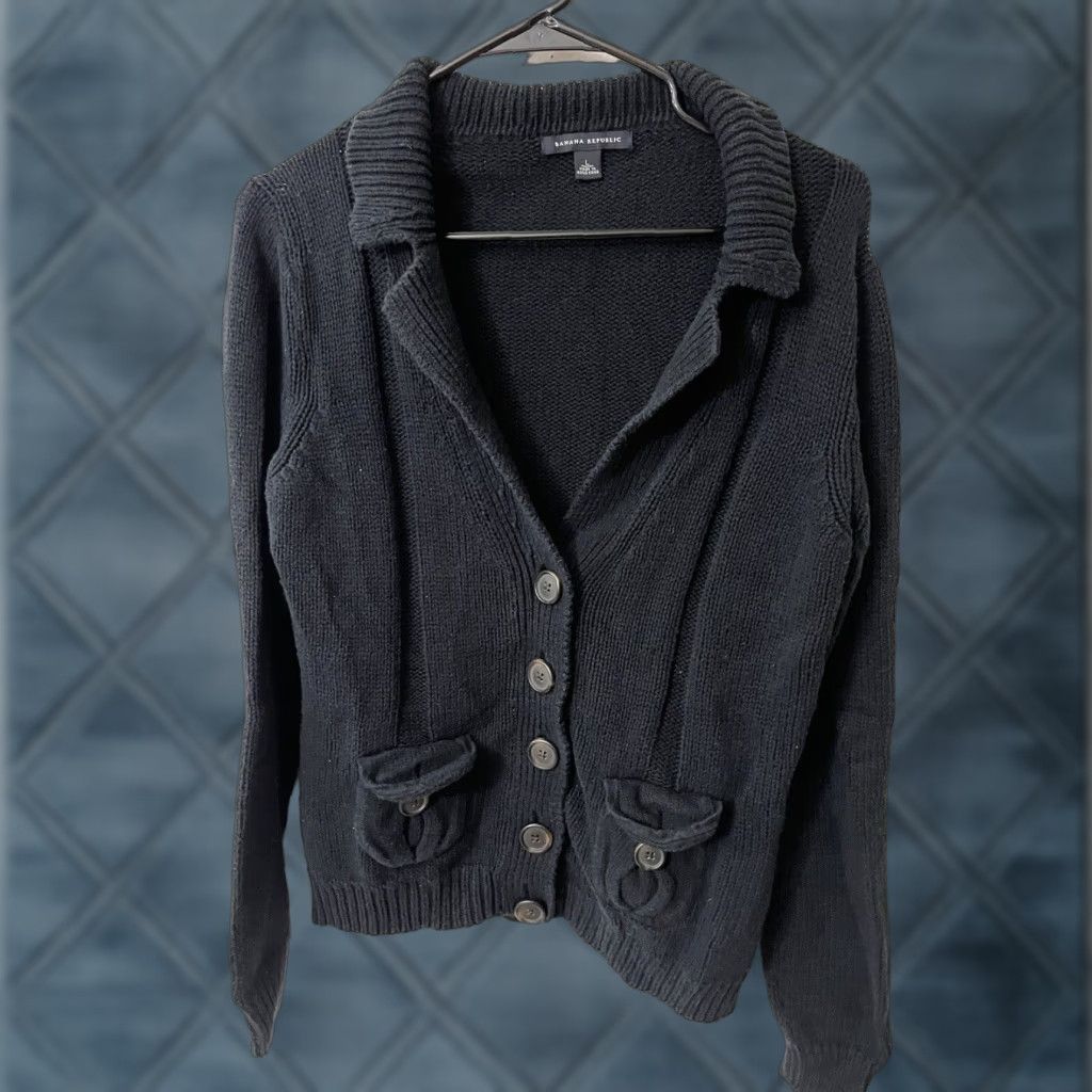 Banana Republic BANANA REPUBLIC Cardigan Womens Large Black Cotton Knit Long Sleeve Casual Classic Size L / US 10 / IT 46 - 1 Thumbnail