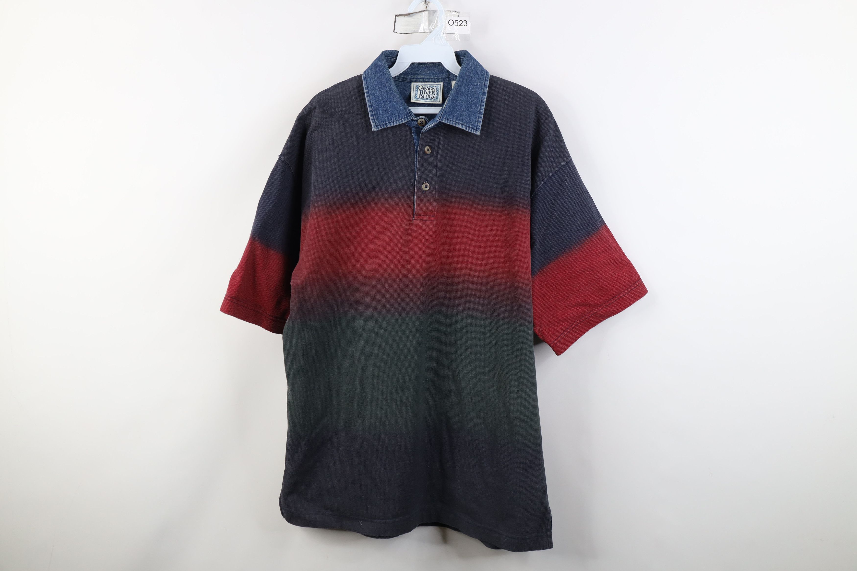 Vintage Vintage 90s Streetwear Denim Collar Baggy Ombre Polo Shirt Size US M / EU 48-50 / 2 - 1 Thumbnail