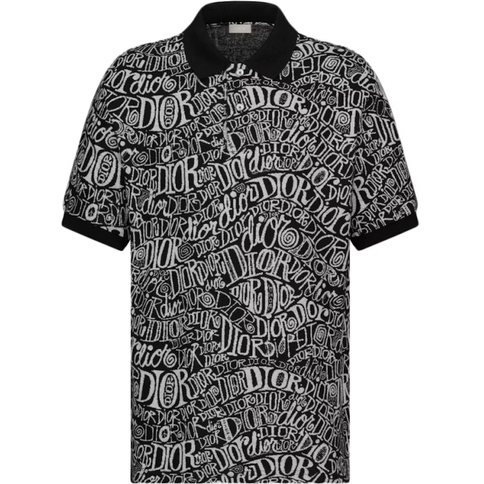 Dior Shawn Stussy Black Grey Swirl Graffiti Collared Polo