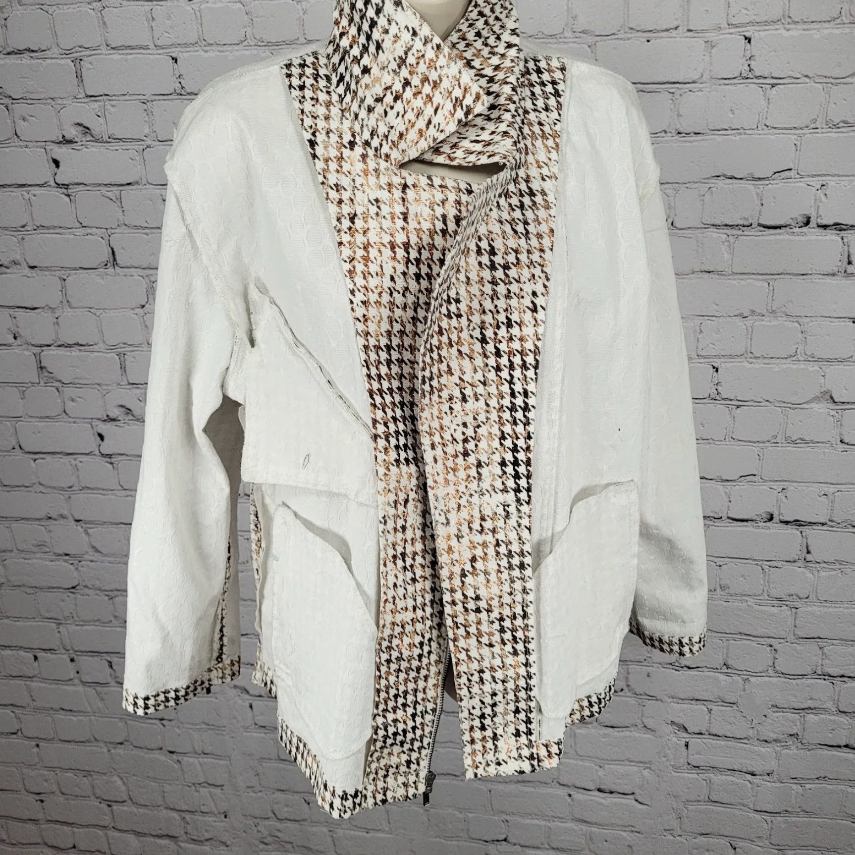 Vintage CHICO'S Brown Metallic Houndstooth Lightweight Full Zip Moto Jacket Size 3 US 16 Womens Size XS / US 0-2 / IT 36-38 - 4 Thumbnail