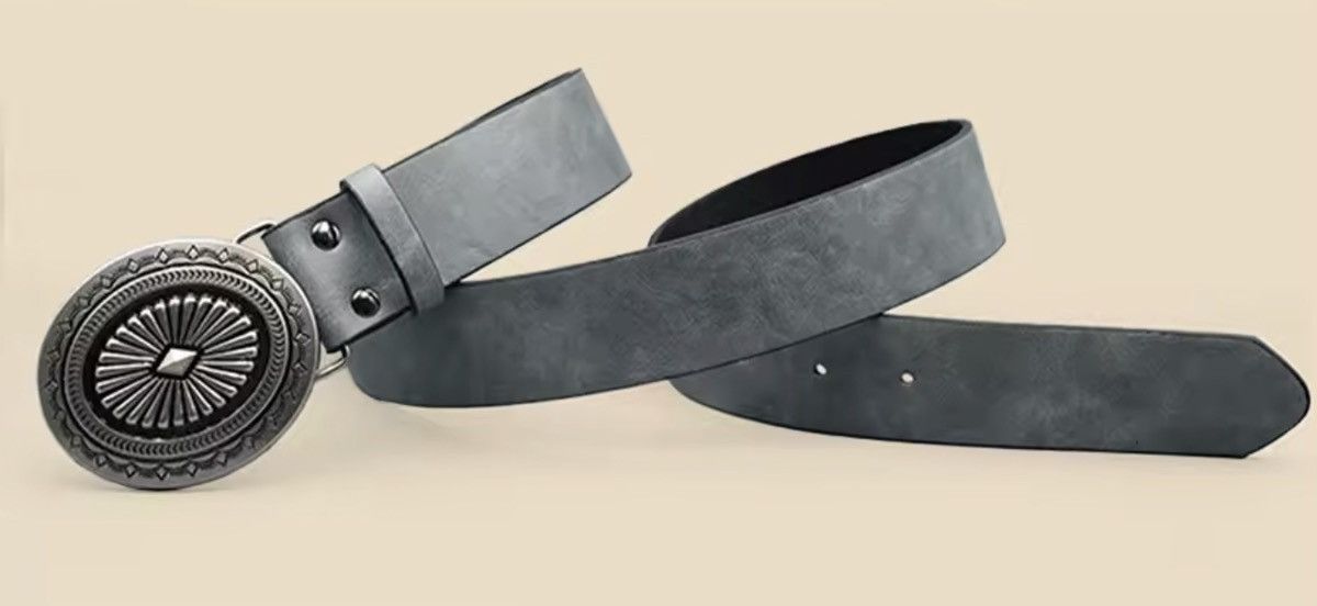 Japanese Brand 100 cm Western Oversized Engraved Buckle Belt Size 32 - 3 Thumbnail