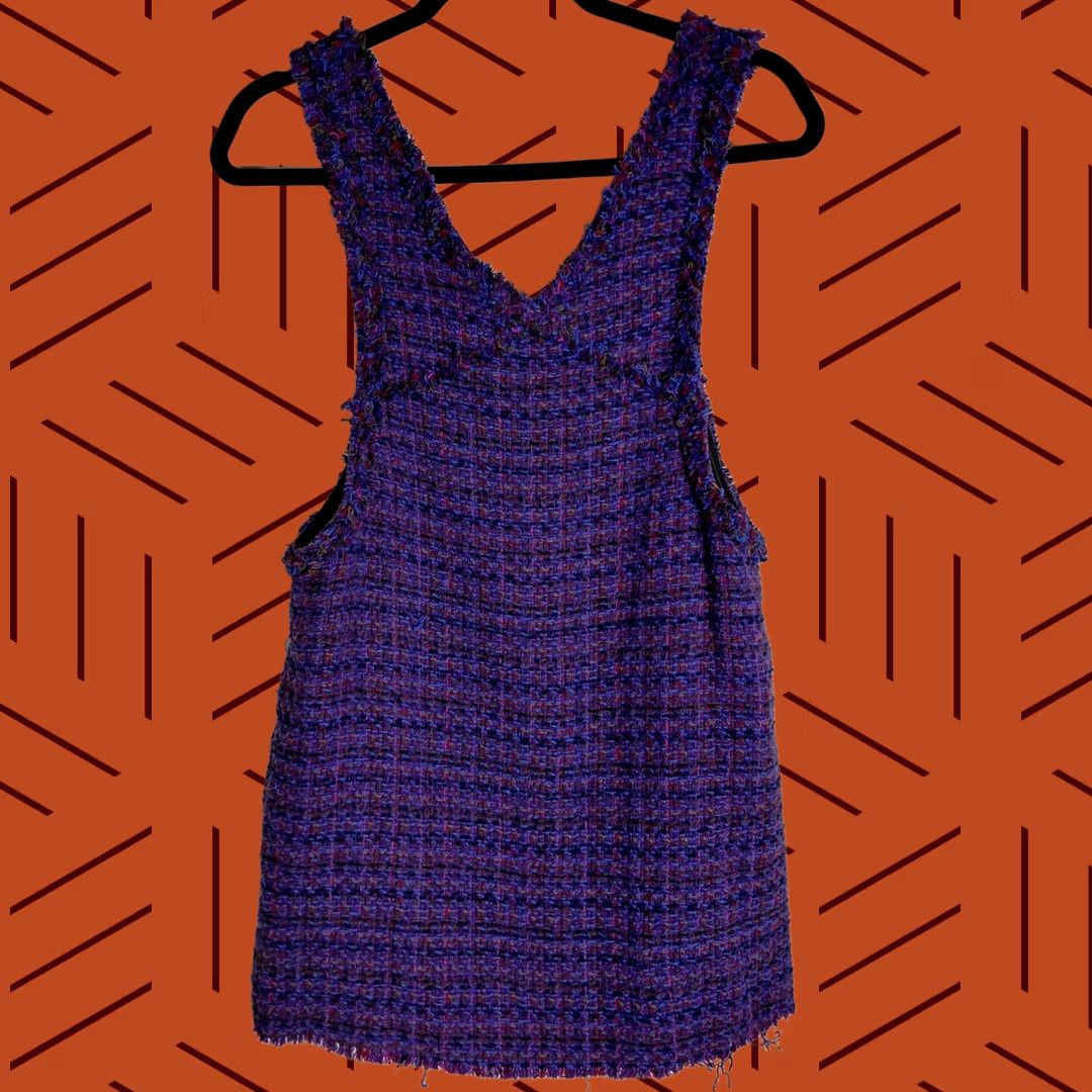 Zara ZARA Tweed Plaid Wool Blend Tank Top Women Size 13-14 Purple Sleeveless Size XL / US 12-14 / IT 48-50 - 1 Thumbnail