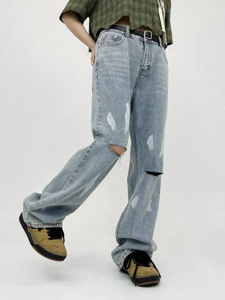 Japanese Brand Retro ripped zipper straight leg jeans Size US 32 / EU 48 - 2 Thumbnail