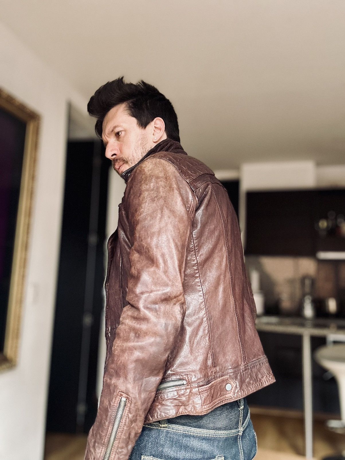 Allsaints All Saints Biker Conroy Lamb Leather Jacket XS Brown Size US XS / EU 42 / 0 - 7 Thumbnail