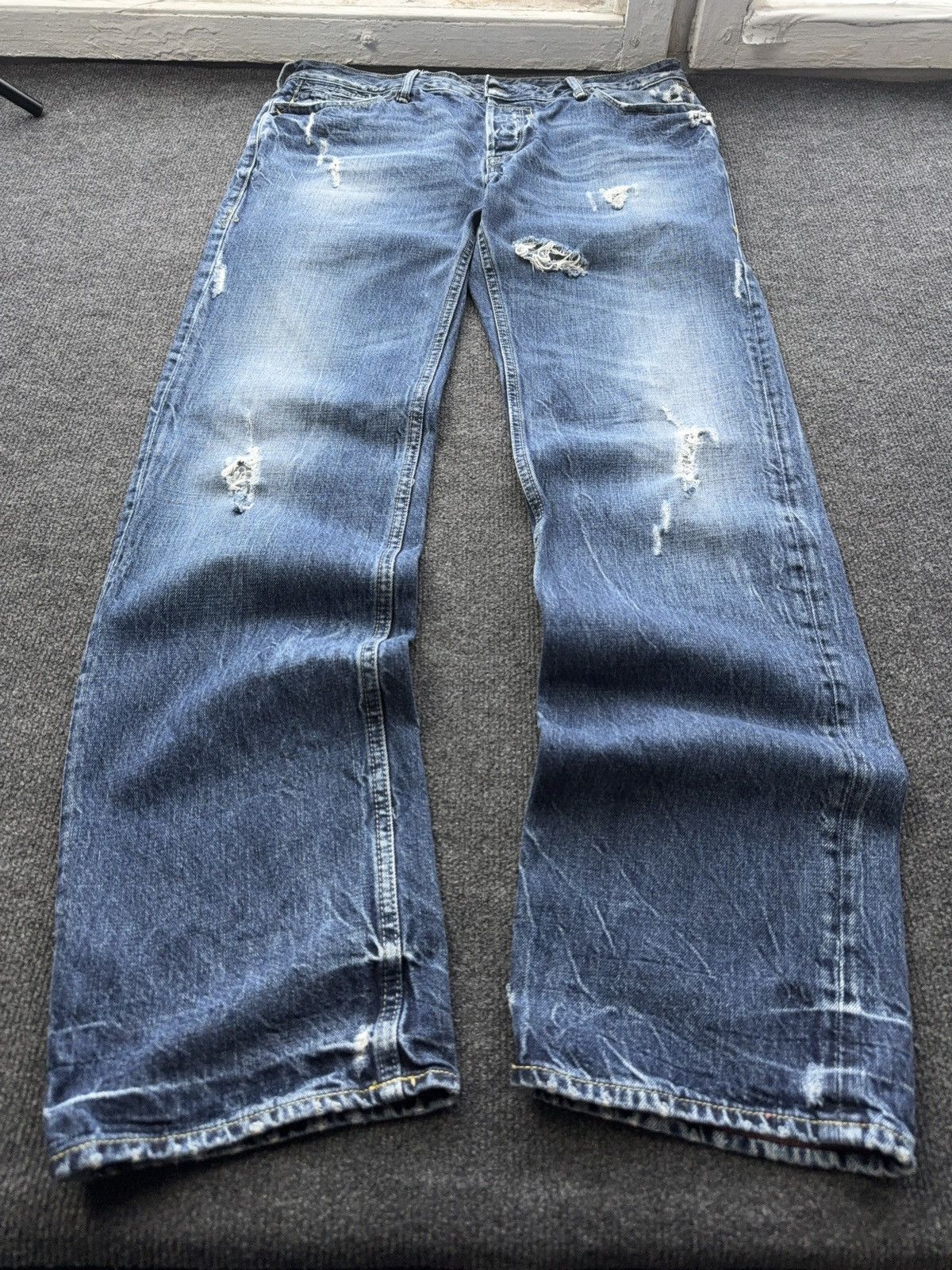 Japan Rags 🔥 Japan Rags Vintage 00s Y2K Distressed Blue Denim Jeans Size US 33 - 1 Thumbnail