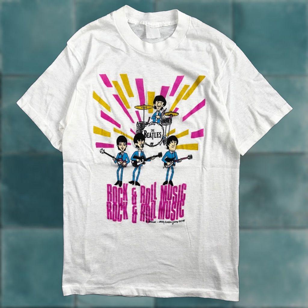 Vintage VINTAGE 1987 Beatles Rock & Roll Cartoon T-Shirt White S Graphic Print Regular Fit Mens Size US S / EU 44-46 / 1 - 1 Thumbnail