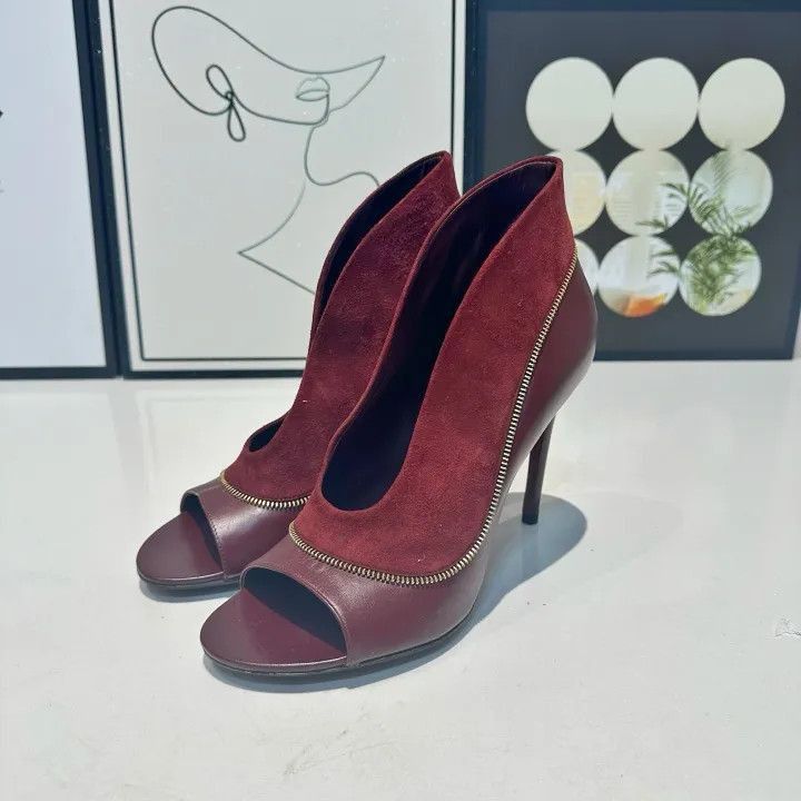 Louis Vuitton Louis Vuitton Burgundy Peep-Toe High Heels -2508 Size US 7 / IT 37 - 1 Thumbnail