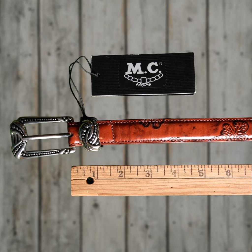 Vintage MC Cognac Brown Floral Tooled Leather Belt Women's ≈ Sz. 26 Size ONE SIZE - 1 Thumbnail