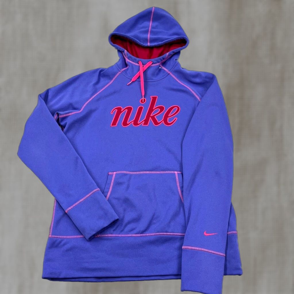 Nike Nike Hoodie Women Large Purple Pink Sweatshirt Therma Comfort Pullover All Seasons Fleece Raglan Sleeve Logo Hooded Casual Activewear Size L / US 10 / IT 46 - 1 Thumbnail