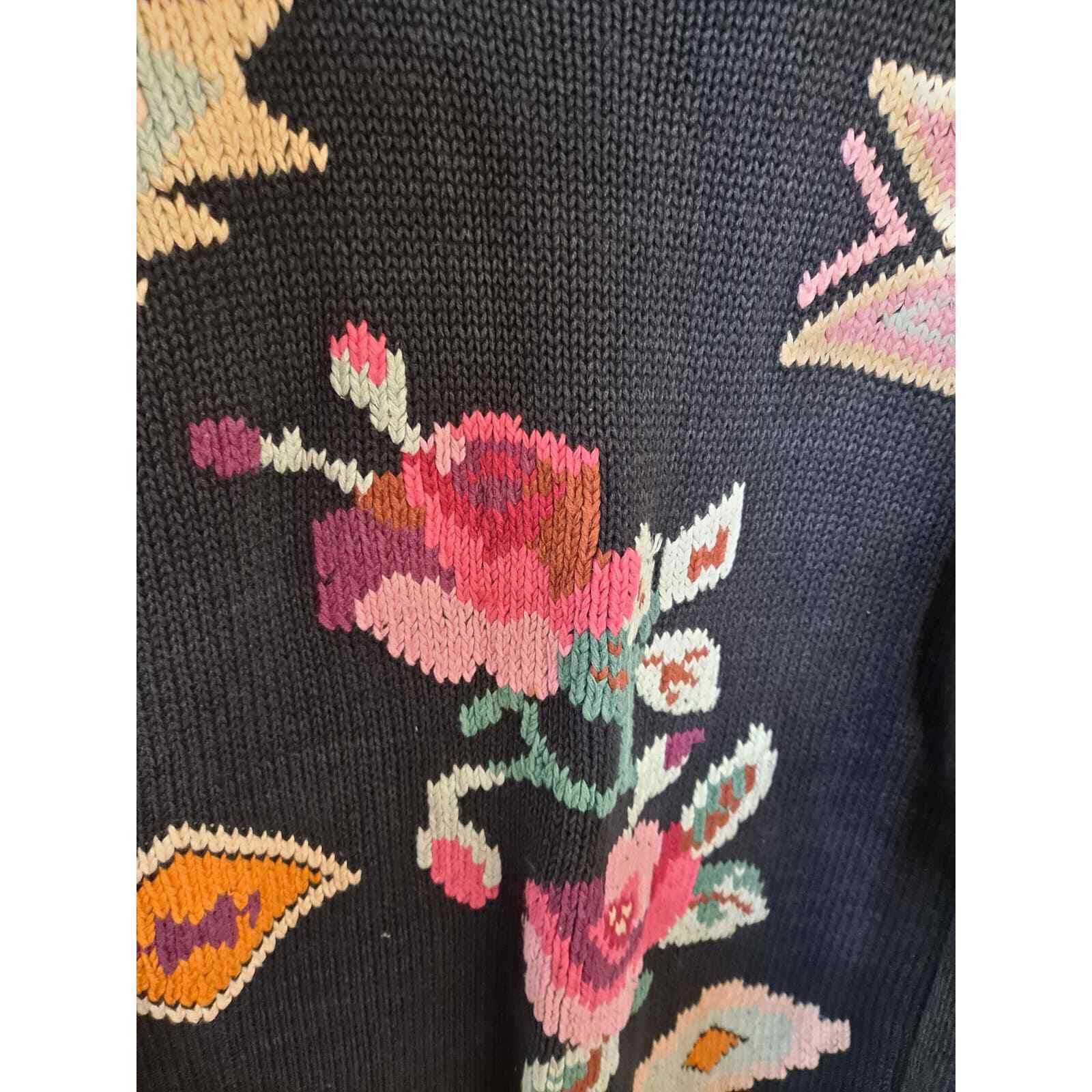 Other Crazy Horse Black with Flowers Knit Long Sweater Size 6 Size ONE SIZE - 3 Thumbnail