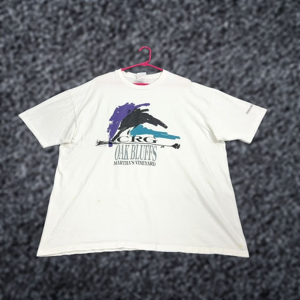 Hanes VINTAGE Hanes T Shirt Mens 2XL White Cotton Martha's Vineyard Oak Bluffs 90s Graphic Tee Mens Size US XXL / EU 58 / 5 - 1 Thumbnail
