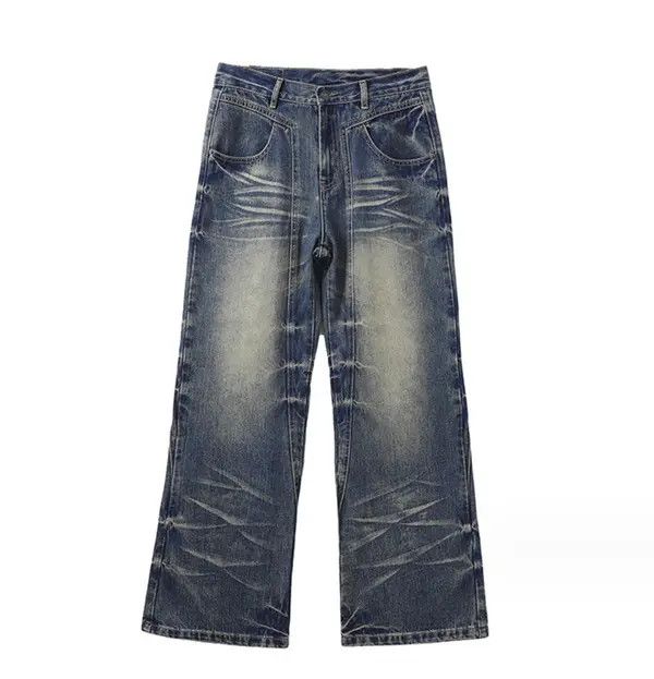 Japanese Brand VIBE Vintage washed claw mark textured wide leg jeans Size US 32 / EU 48 - 6 Thumbnail