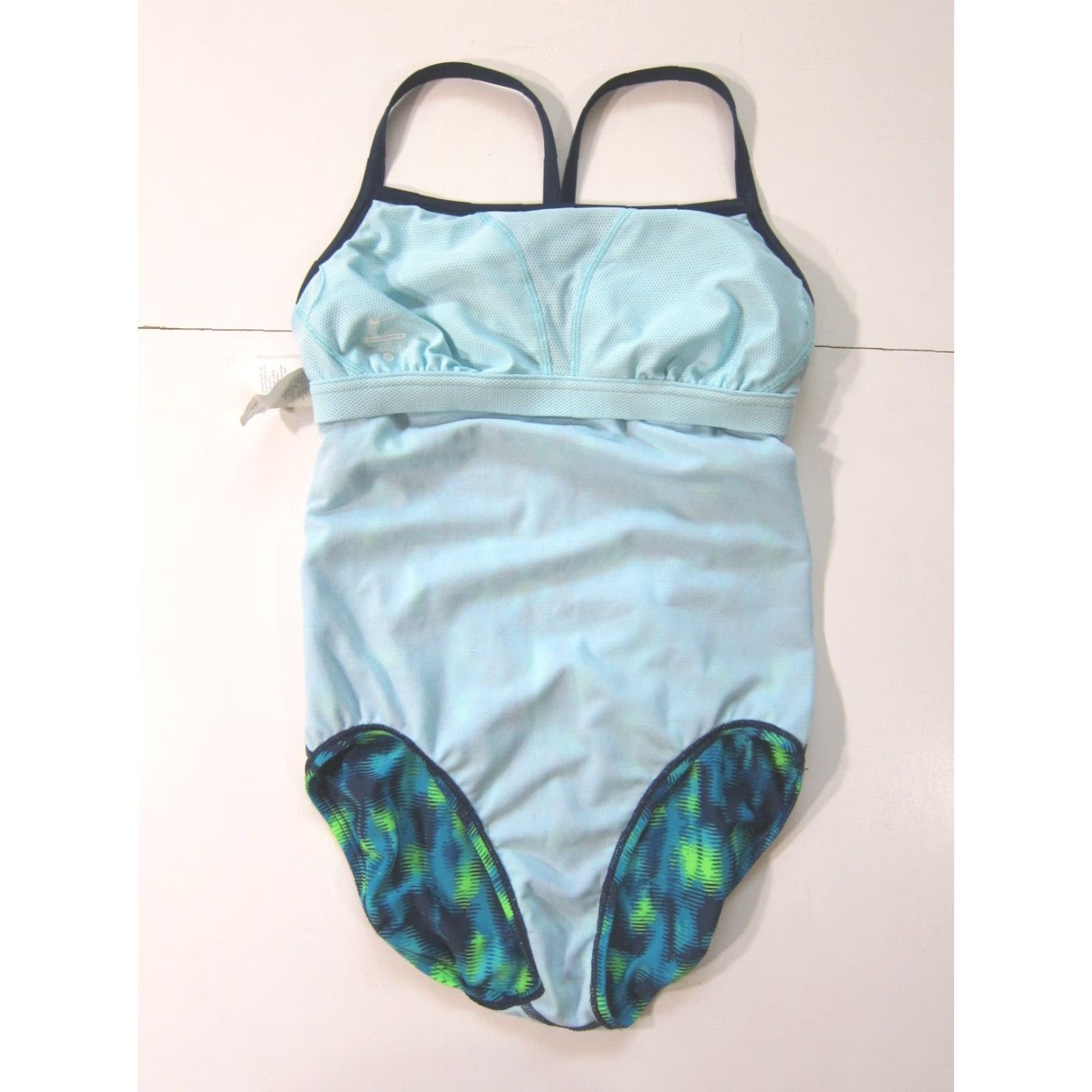 Nike Nike Blue Green Geometric Racerback Slimming Team One Piece Swimsuit Women 10 Size ONE SIZE - 6 Thumbnail