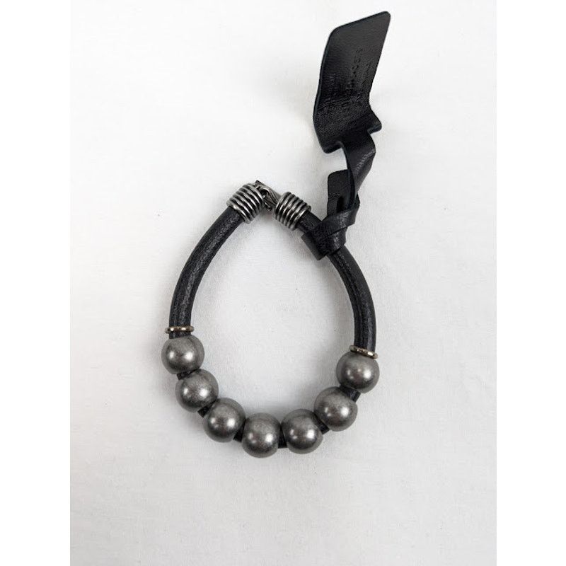 Saint Laurent Paris o1rshd1 Size: L / Beaded Cord Bracelet in Leather & Metal Size ONE SIZE - 2 Thumbnail