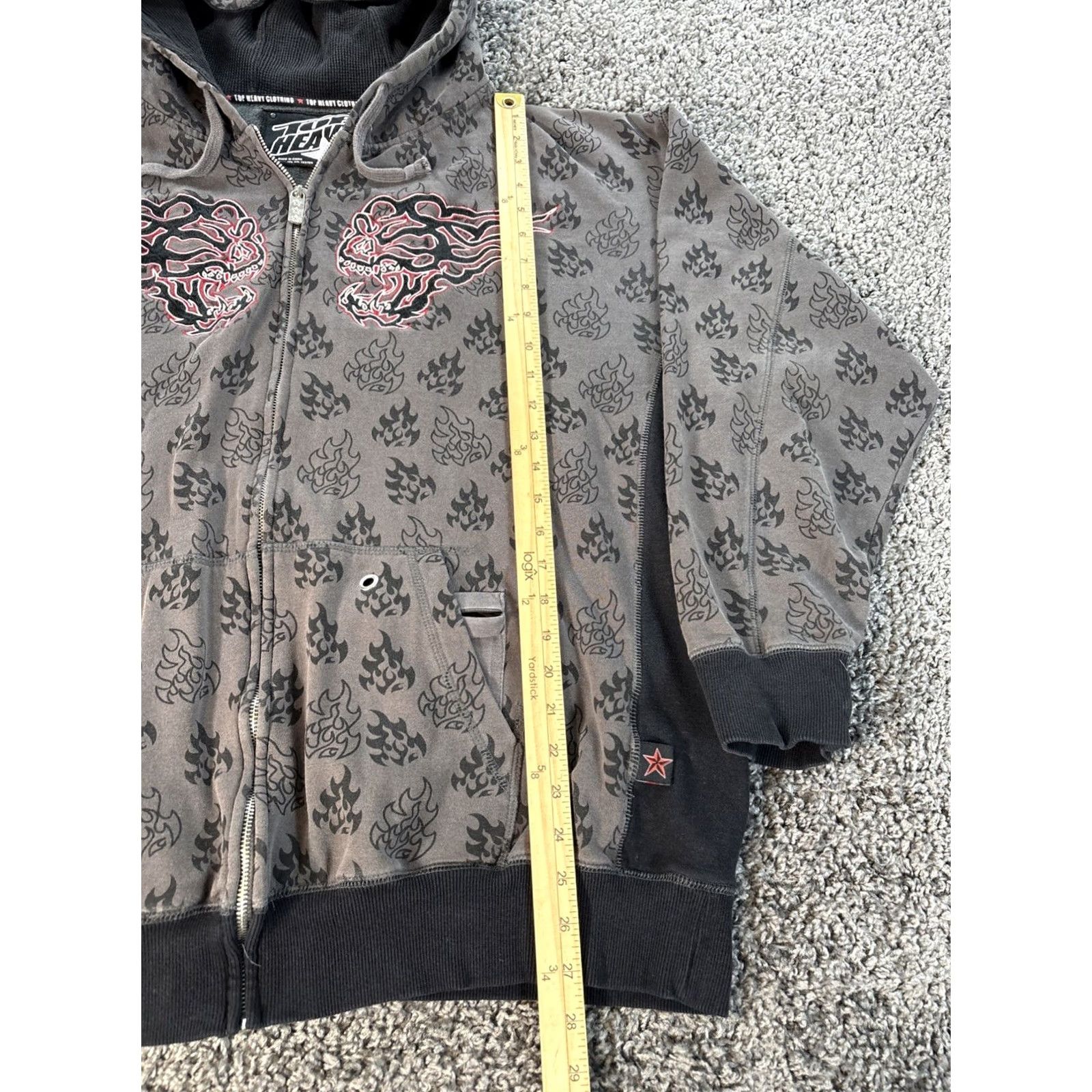 Gloverall VINTAGE Too Heavy Hoodie Mens XL Flame Skull Thermal Heavyweight All Over Hooded Full Zip Sweatshirt Gray Size US XL / EU 56 / 4 - 2 Thumbnail