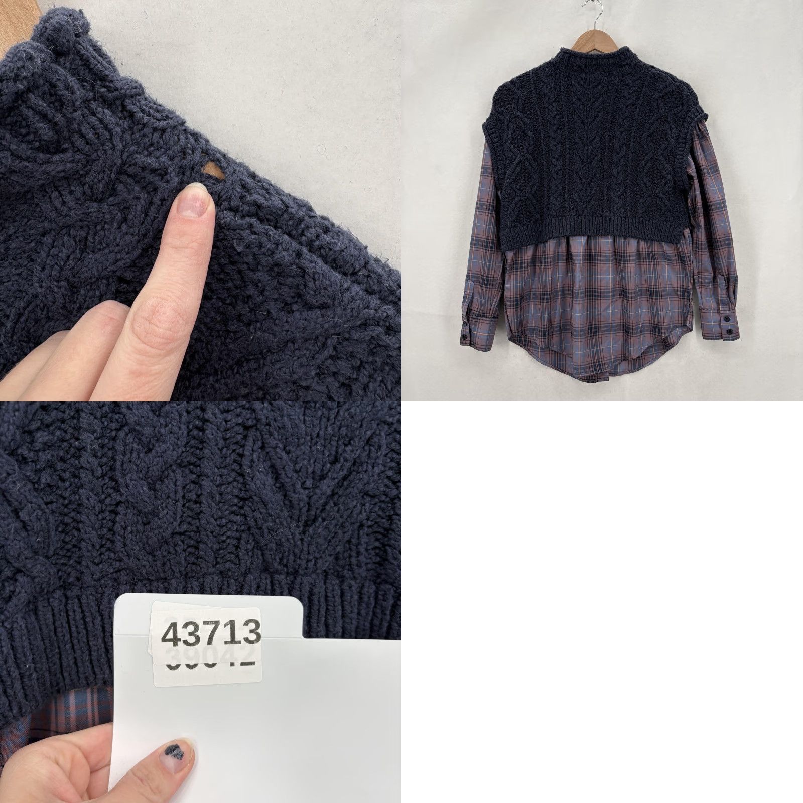 Vintage Maeve Shirt Womens XS Blue Plaid Layered Cable Knit Sweater Boho Knit Overlay Mock Neck Button Front Pullover Size XS / US 0-2 / IT 36-38 - 8 Thumbnail