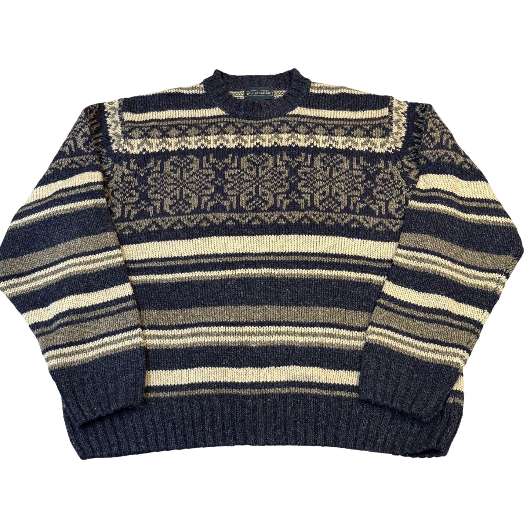 Vintage Hill & Archer Sweater Mens Large Navy Tan Fair Isle Nordic Wool Blend Crewneck Size US L / EU 52-54 / 3 - 2 Thumbnail