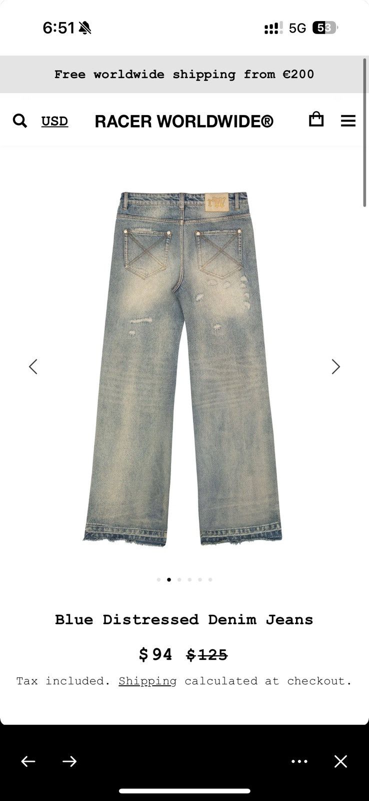 Racer Worldwide Racer Worldwide blue distressed denim jeans Size US 34 / EU 50 - 7 Thumbnail