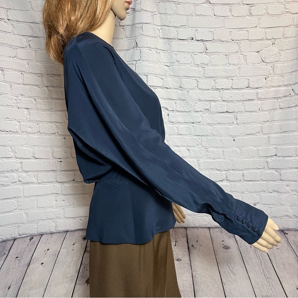Ellen Tracy Linda Allard for Ellen Tracy Silk Navy Blue Ling Sleeve Blo Size M / US 6-8 / IT 42-44 - 4 Thumbnail